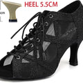 Black Latin Dance Shoes for Women Breathable Mesh Suede Sole Wedding Party Professional Ballroom Jazz Tango Training Dancing