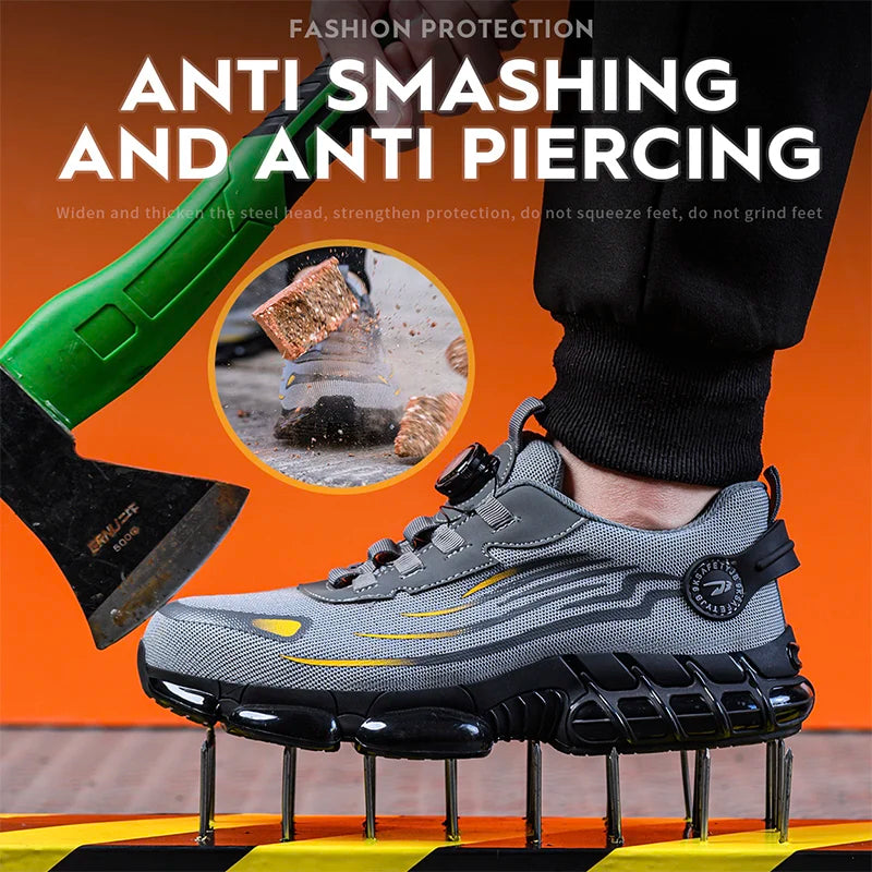 Rotating Button Work Safety Shoes Men Indestructible Steel Toe Shoes Security Work Sneakers Protective Safety Boots size 47 48