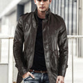 Autumn And Winter New Men's Medium And Long Leather Jacket Stand-up Collar Piled Thickened PU Leather Jacket