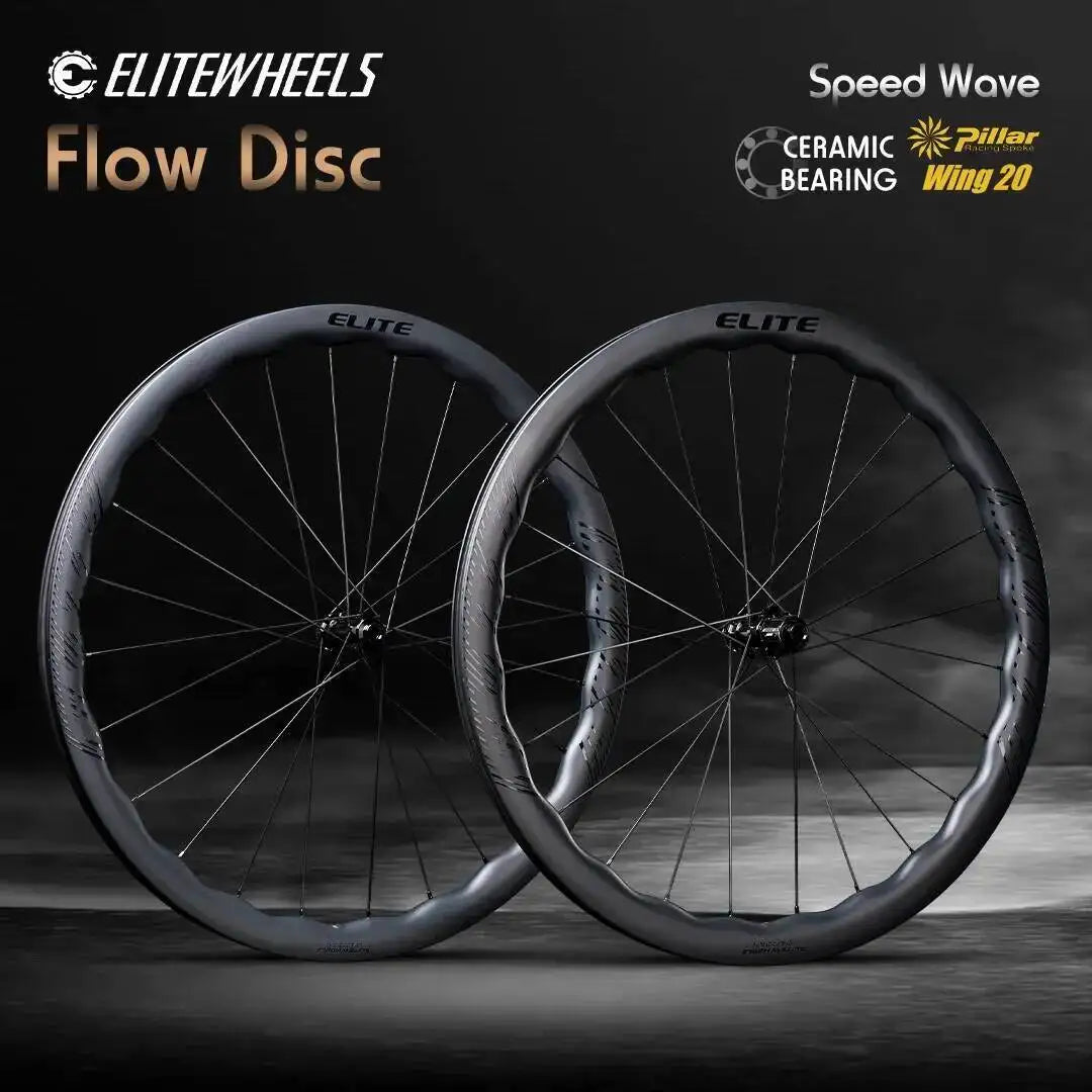 ELITEWHEELS FLOW Road Disc Brake Ratchet/Pawl Wing20 Spoke Cycling WAVE 40/45mm Wheels AERO 700C Carbon Wheelset