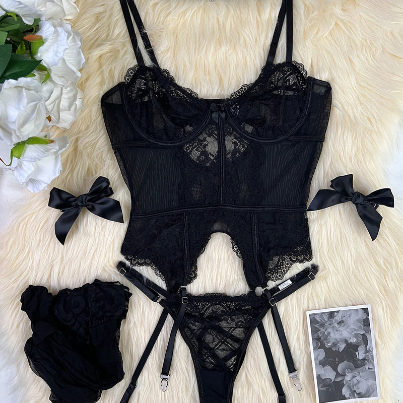 Lingerie Underwear Bras Sets Lace Garter Lingerie Women Intimates 2024 Underwire Bra And Panty Thongs Ladies Underwear Set