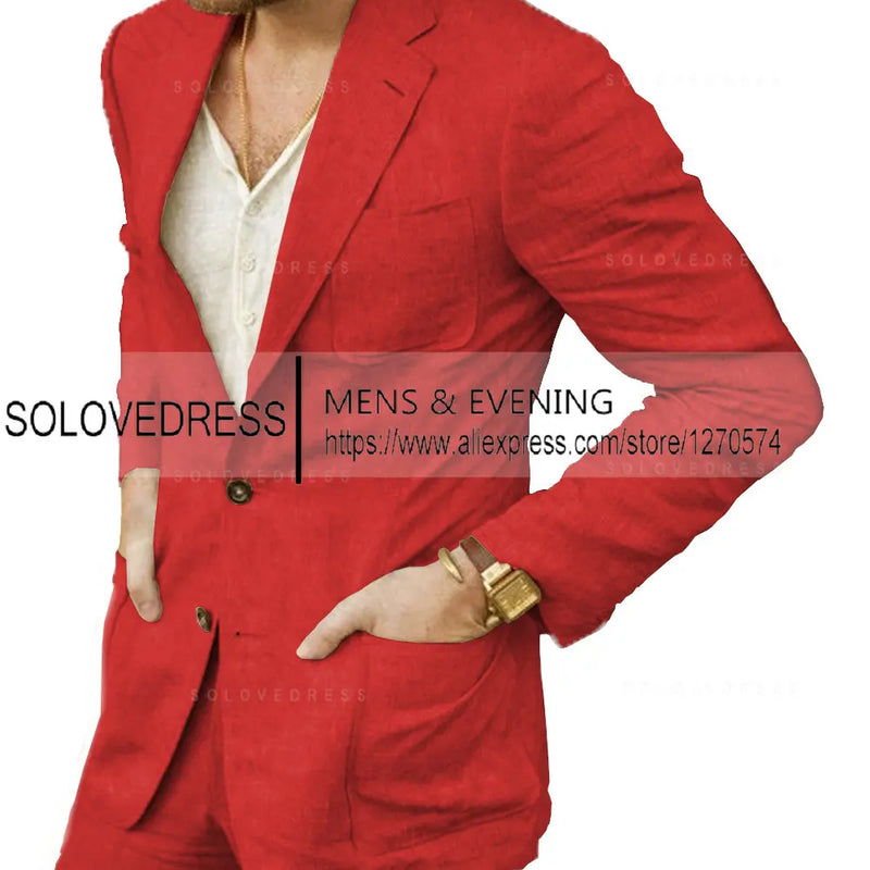 Summer Linen Suit Men Casual Party Classic Blazer Pants 2 Pieces Holiday Travel Tailor-made Breathable Cool Male Outfits