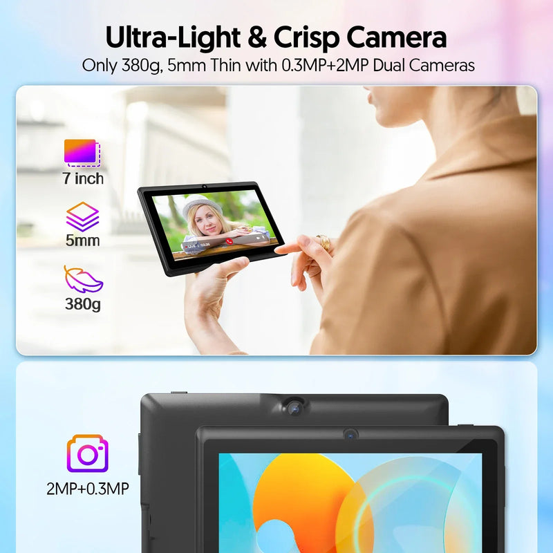 BAKEN 10-inch Tablet (Android 13, Quad-core, 2GB+32GB, supports 1TB expansion, WiFi 6, dual cameras); includes protective case