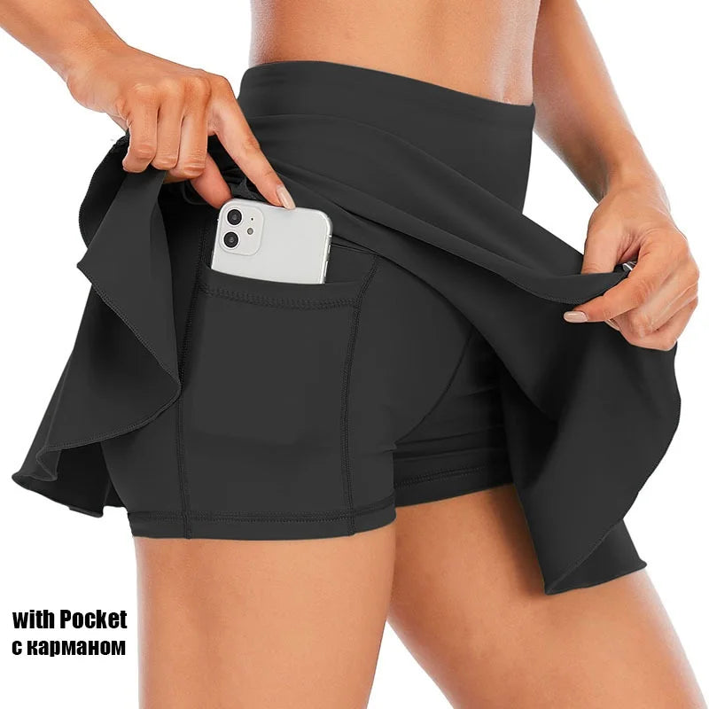 Cloud Hide Pocket Tennis Skirts Women Sports Golf Pleated Skirt Candy Color Fitness Shorts High Waist Quick Dry Running Skort