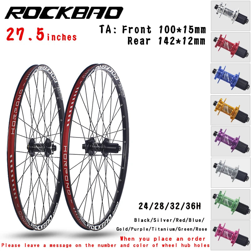 ROCKBAO Mountain Bike Wheelset 24/26/27.5/29 Inches Disc Brake Aluminum Alloy 4Bearings 7-12Speed Thru Axle MTB Bicycle Wheel