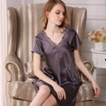 Winsleter, 100%Real Silk Elegant Nightgown, Women Short Sleeve Lace, Sexy Loose Comfortable Pajamas Dress, Summer Fall P49470CC