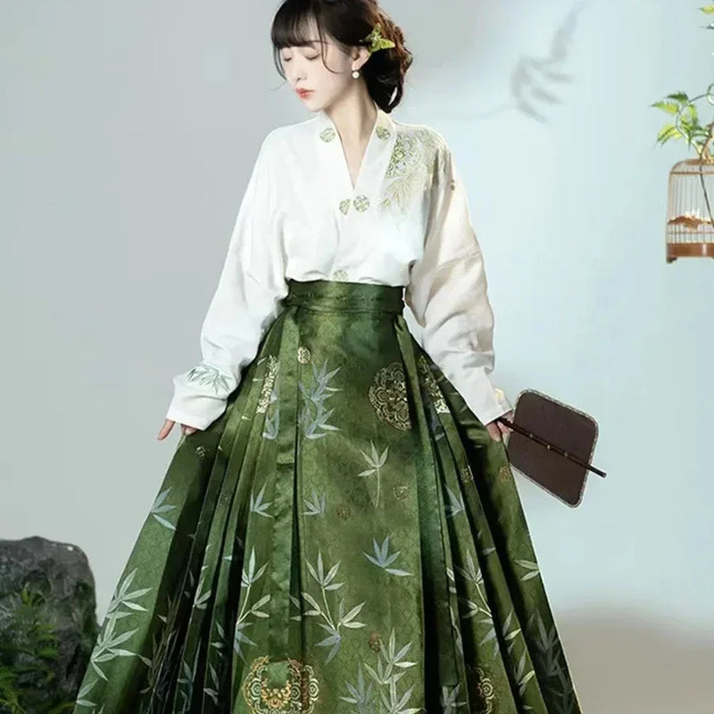 Hanfu Horse Face Skirt Chinese Style Costume Mamianqun Ming Dynasty Weaving Chinese Dress Vest Skirt