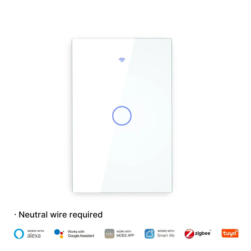 MOES Tuya ZigBee Light Switch Touch Glass Panel Fireproof Neutral Wire Required Remote Control Work With Alexa Google Home