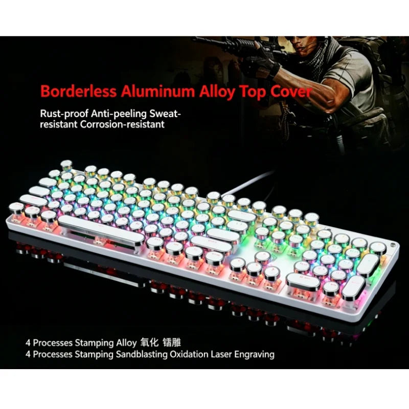Steam Punk HJK920 Mechanical Wired Keyboard with Plated Keycaps Qing Axis for Esports Gaming - Durable Gaming Keyboard