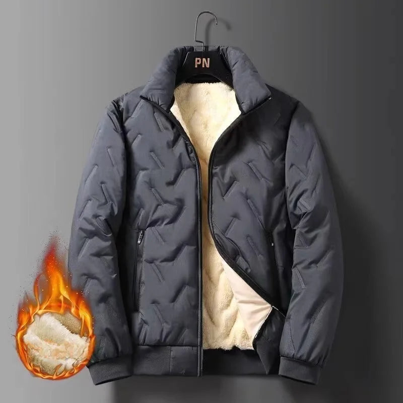 Men's Fleece Lined down Cotton Jacket Basketball Sport Coat Warm Stylish City Fashion Loose Fit Long Sleeve Stand Collar
