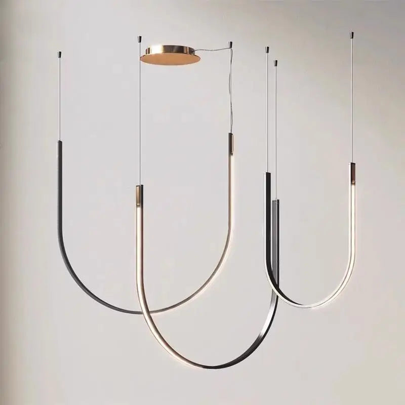 Living Room Study Modern New Lines U shaped Designer Restaurant Exhibition Hall Chandelier LED Industrial Wind Belt Creativity