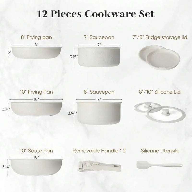 12 Pcs Pots And Pans Set, Stackable Non-Stick Set, Nonstick - Kitchen Cookware Set With Detachable Handle, Induction Cookware, O