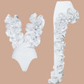 Sexy White 3D Ruffle Flower One Piece And Skirt Set | SAMAG