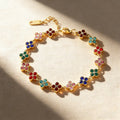 Stainless Steel Colorful Cubic Zirconia Flower Cover Bracelet Adjustable Four - Leaf Clover CZ Stone - Visuel 4 | SAMAG