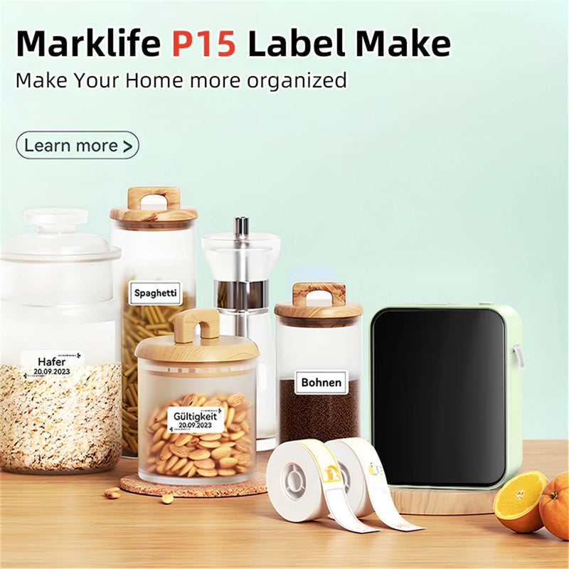 MarkLife P15 Thermal Label Printer Mini Portable Wireless Bluetooth-compatible Labeling Sticker Machine for Home Office