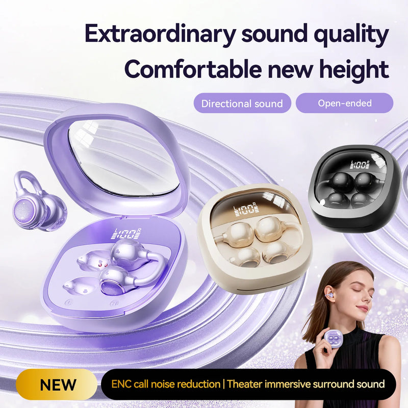 Open-Ear Bluetooth V6.0 Headphones, 35H Battery LED Display Audífonos, ENC Noise Reduction Earphones for Sports & Work