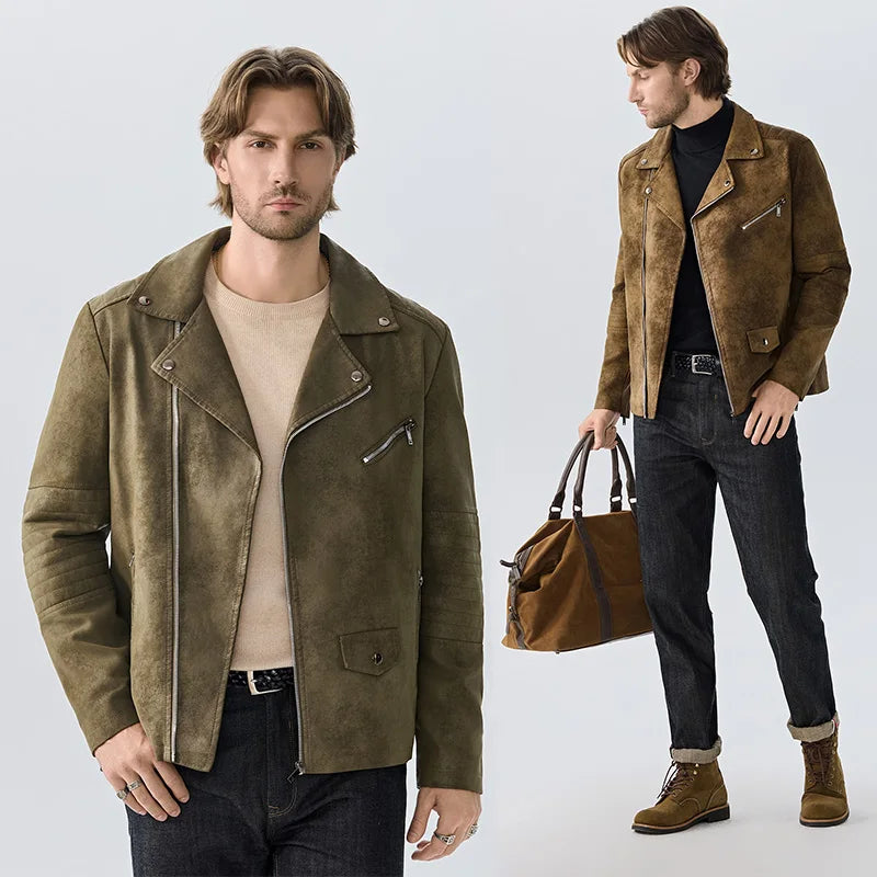 Men PU Leather Jacket Faux Fur Fashion British Thickened Plush Autumn Winter Warm Leather Jackets High-End Business Leather Coat