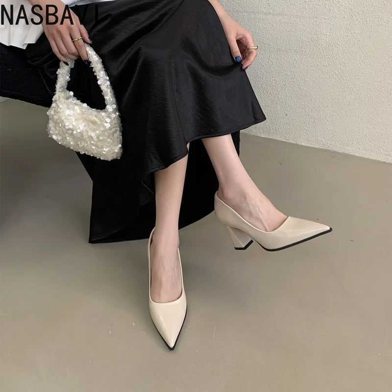 Spring French High Heels Black OL Single Shoes Classic Slip-On Chunky Women's Banquet Prom Dress Party Single Shoes Pumps New