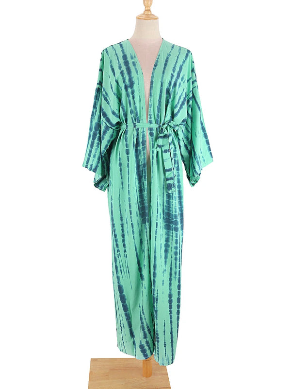 Bikini Cover Up Tie Dye Printed Swimsuit Cape Pareo Bohemian Beach Kimono Dresses Self Belted Bathing Suits Dropshipping