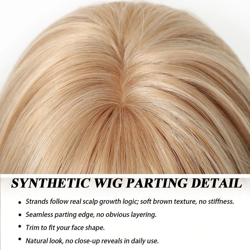 EASIHAIR Medium Length Wavy Blonde Synthetic Wig With Bangs For Women Natural Wigs Hair Heat Resistant Daily Party Cosplay Use