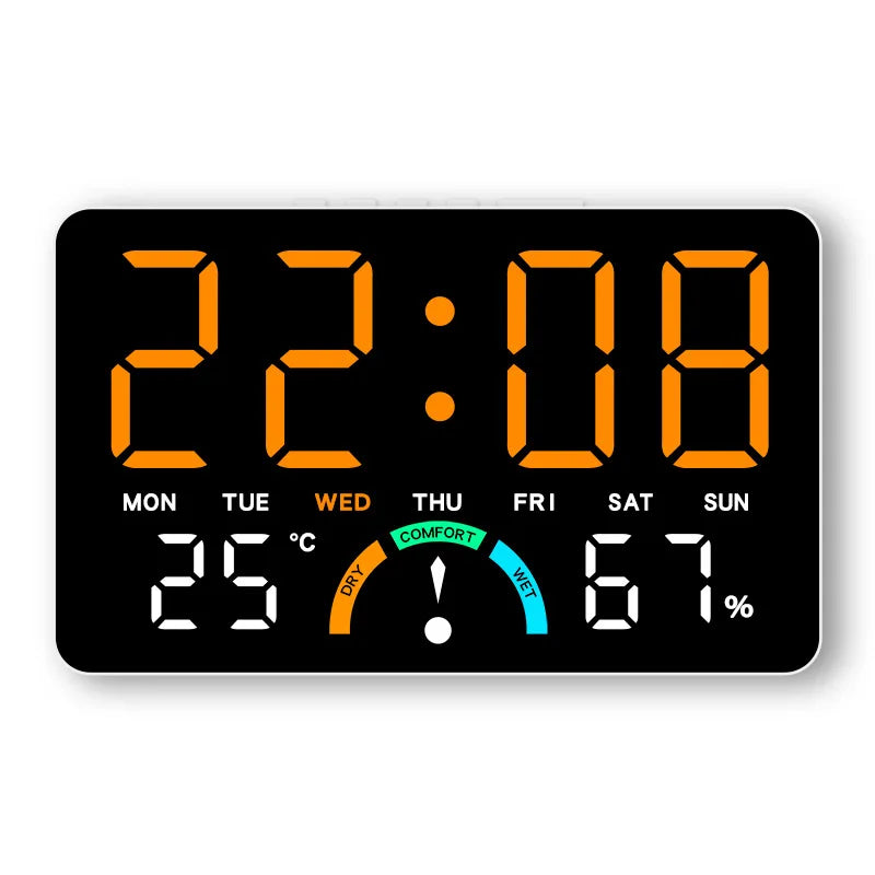 Digital Clock With Wide Screen Wall-mounted And Multi-function Desk Alarm Clock, With Date, Alarm, Thermometer, Hygrometer Clock