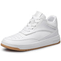 Men's Invisible Height Increasing Elevator Shoes 6cm 8cm 10cm Pure White Light-Weight Lace-up Genuine Leather Sporty Sneakers