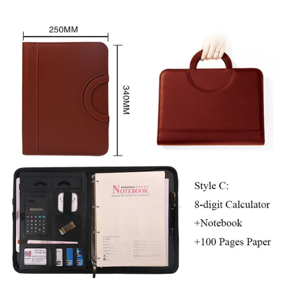A4 Portable File Folder with Calculator Binder Organizer Manager Office Document Pad Briefcase PU Leather Padfolio Bag Customize