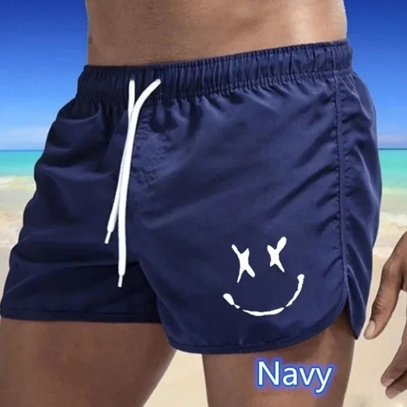 2026 Summer New Men's Smiling Face Printed Design Sports Shorts Outdoor Leisure Breathable Speed Drying Basketball Beach Shorts