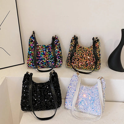 Fashion Women's Sequin Decorated Hobo Bag Black/Silver | SAMAG