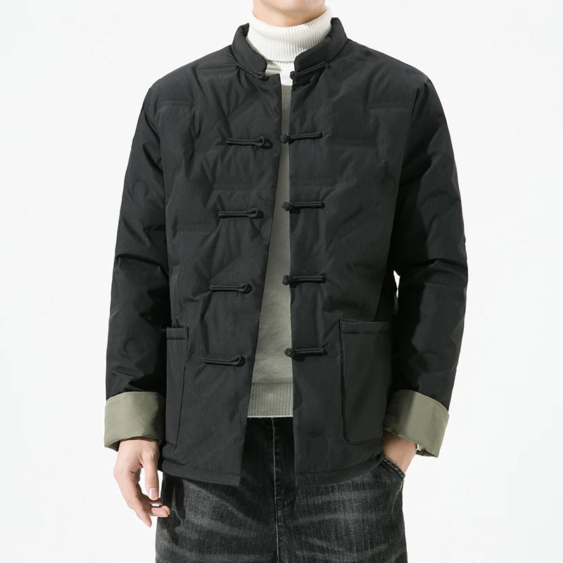 2025 Winter Chinese Style Men Casual White Duck Down Jackets Men Thick Warm Parkas Male Windproof Outwear Black Coats