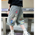 Kids Boys Graffiti Drawing Denim Shorts Elegant Children Casual Ripped Short Jeans Capris Pants 5 6 7 8 9 10 11 12 13 14 Year