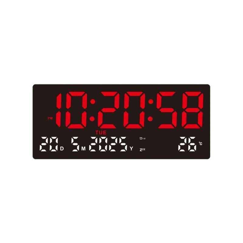 Large Digital Wall Clock 12/24H Time/Date/Week/Temp Display LED Alarm Clock 3 Alarm Clock Snooze Electronic Table Clock