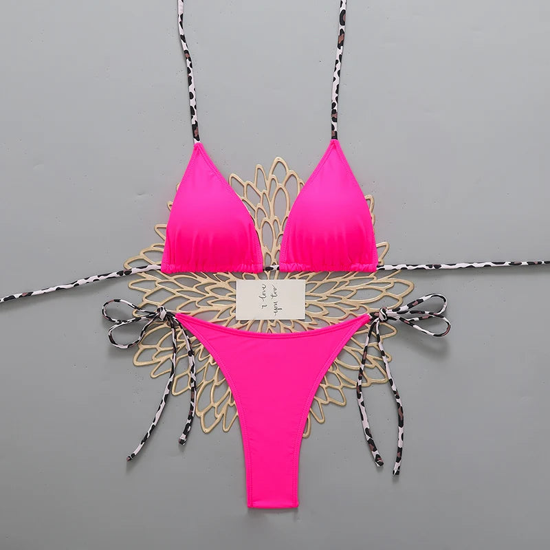 Sexy Leopard Women's Beach Bikini Swimsuit Halter Tie | SAMAG