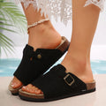 Women's Buckle Cork Slides Breathable Slippers Open Toe Suede Flat Sandals for Beach Wear