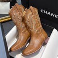 Hot Sale Tenis De Mujer Embroidery Ankle Boots Square Toe Slip-On Women Boots Western Cowboy Boots New Design Zapatos De Mujer