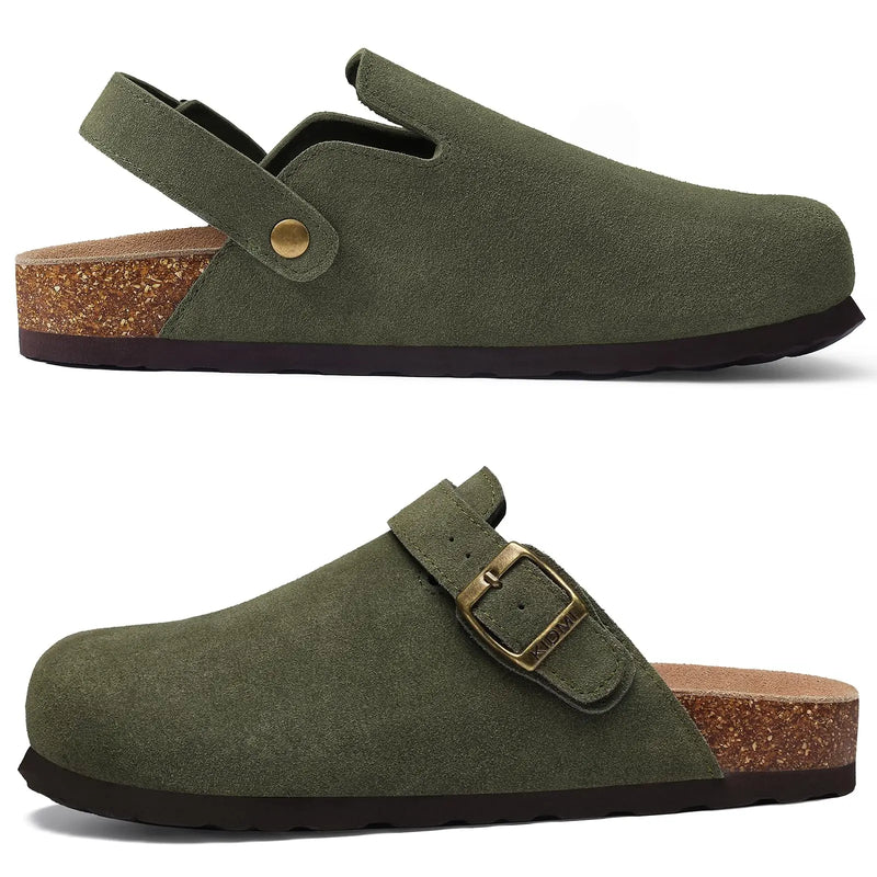 Bebealy Women's Suede Clogs with Arch Support Fashion Back Strap Leather Mules Slip On Potato Shoes Genuine Cork Footbed Clogs