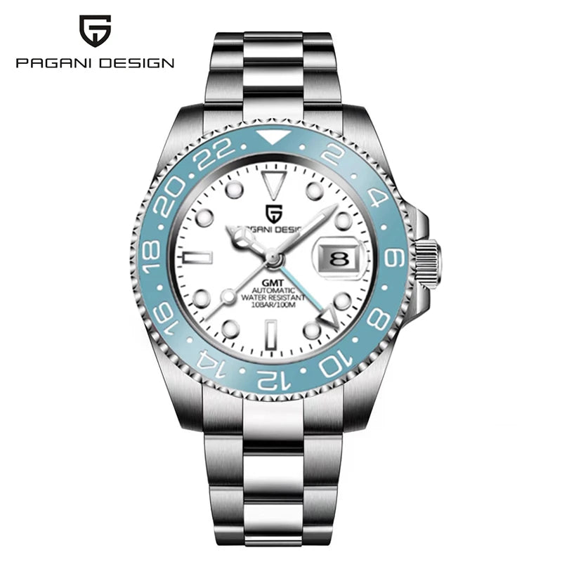 Top PAGANI DESIGN PD1662 Men GMT Automatic Mechanical Watch Black Ceramic Bezel Sapphire Glass 100M Waterproof Jubilee Stainless Steel Bracelet Sports Diver Wristwatch Reloj Hombre+gift box