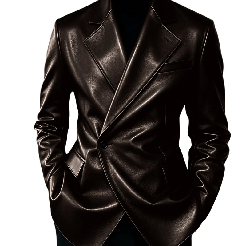 Men's Leather Blazer Slim Fit Faux Suit Jacket Formal - View 11 | SAMAG