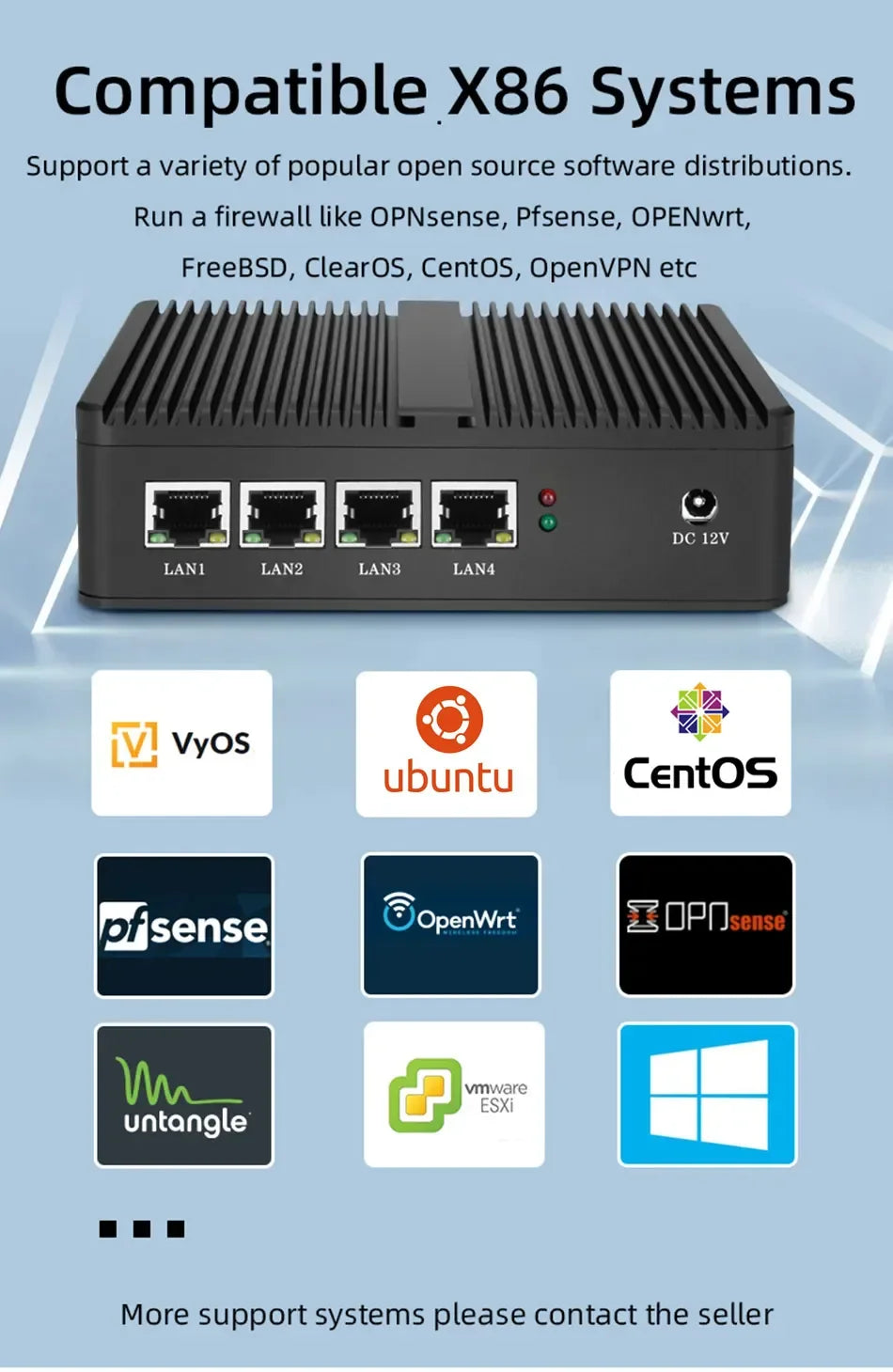 XCY Firewall Appliance Mini PC Intel Celeron J1900 Quad-Cores 4x LAN 2.5G I225V I226V Network Card Soft Router Pfsense OPNsense
