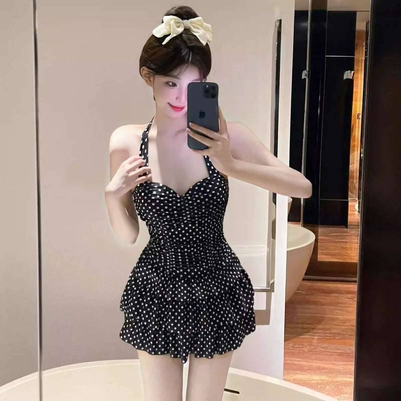 Swimsuit Women Polka Dot Halter Slim Tummy Control Sexy | SAMAG