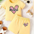 Girls' Love Letter Printed Two Piece Set Round Neck Short - View 5 | SAMAG