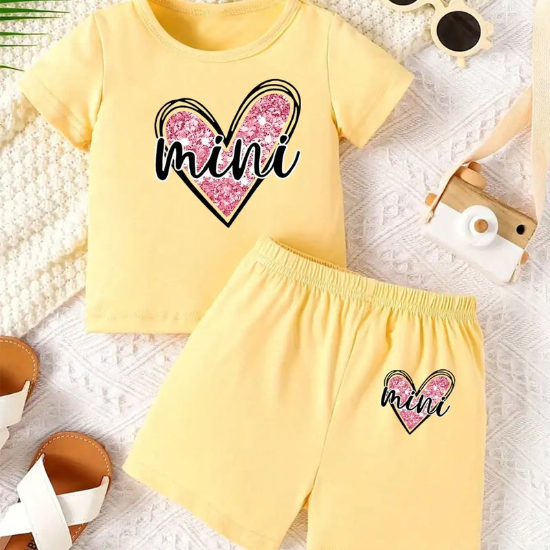 Girls' Love Letter Printed Two Piece Set Round Neck Short - View 5 | SAMAG