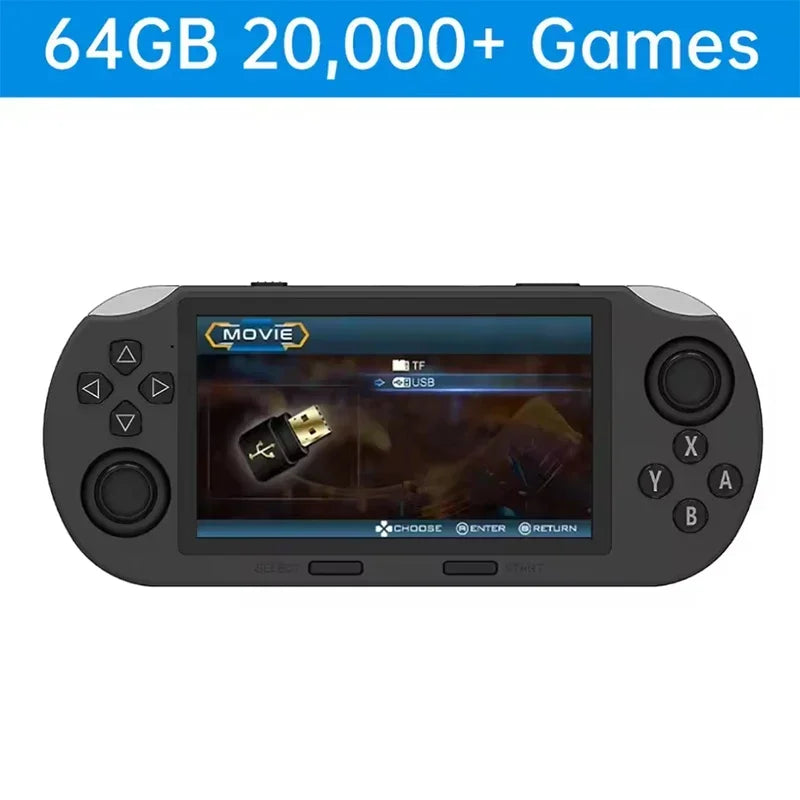 Game Player Handheld 4.5in IPS Screen Two Player Games+Game Handle Retro Video Game Console 64G 20000+ Game for PS1/GBA/SFC/MAME