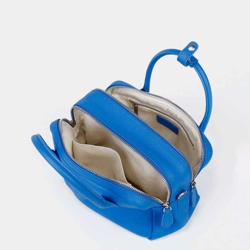 Genuine Leather Women's Boston Bag, New Niche Design Double Zipper Simple Wide Shoulder Strap Fashion Portable Shoulder Bag