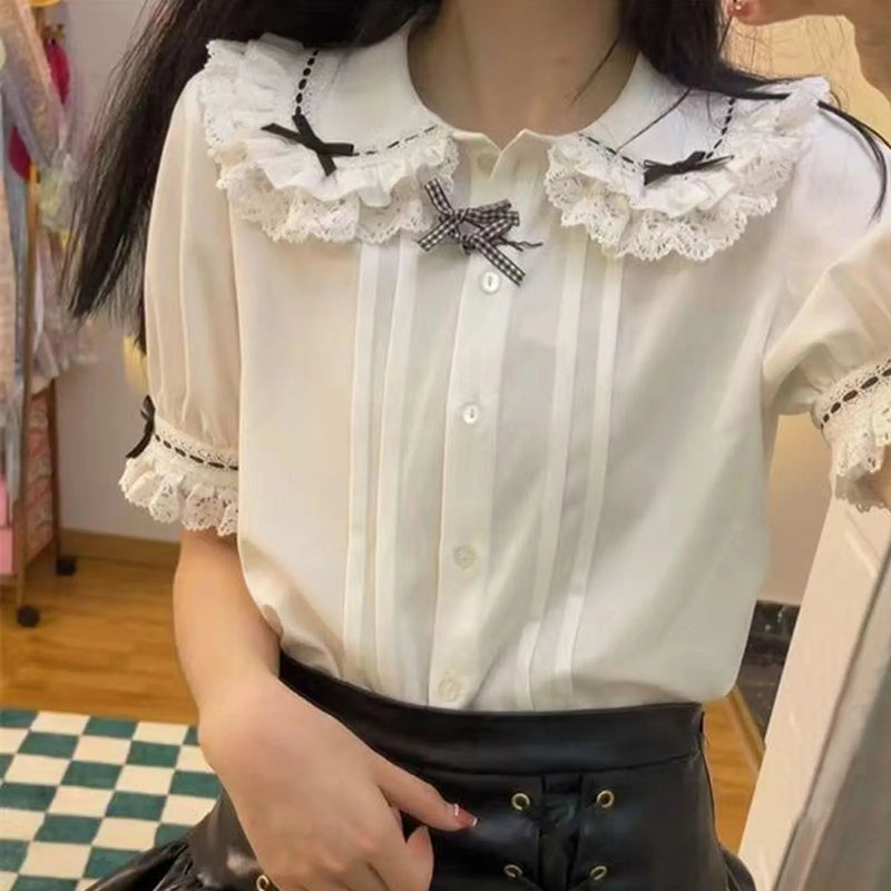 Japanese Lolita Style Lace Ruffles Blouses Summer Women - View 2 | SAMAG