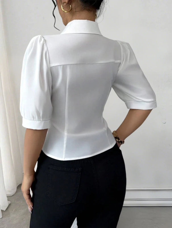 Women's Blouse Spring Summer Black White Tops Houndstooth - View 4 | SAMAG
