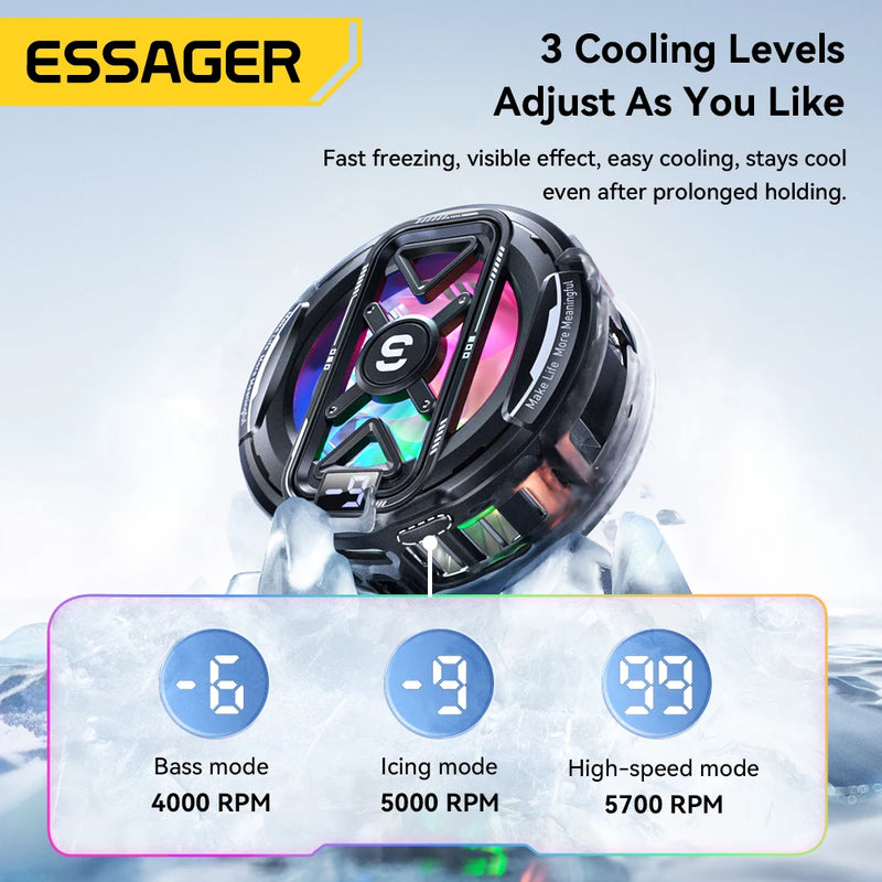 Essager Magnetic Back-Clip 2-in-1 Phone Cooler 3 Speed TEC Cooling RGB Digital display heat sink  Phone Cooler for iPhone Gaming