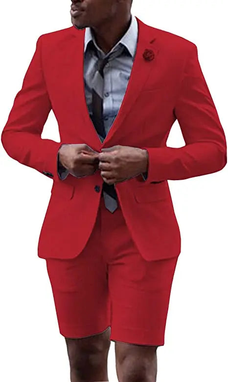 2 Pieces  Men's Casual Suit Single Breasting  Lapel Groomsmen with Short  for Wedding (Blazer+Pants)