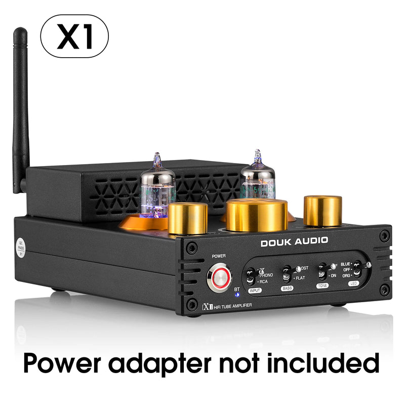 Douk Audio X1 HiFi JAN5725 Vacuum Tube Amplifier Bluetooth5.0 Receiver MM Phono Amp for Home Turntables Power Amp APTX-HD 160W*2