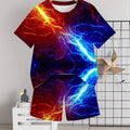 Summer Outfit Blue Flame Print Short Sleeve T - Shirt + Set - View 2 | SAMAG